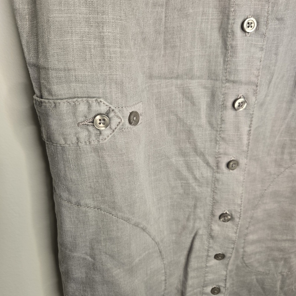 Level 99 Gray Military Grunge Linen Blend Shirt Dress Sz XS Button Up Mini - Picture 5 of 11